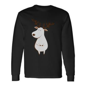 Cute Deer Albino White Reindeer Ugly Christmas Sweater Cool Long Sleeve T-Shirt - Monsterry CA