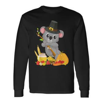 Cute Koala Bear Pilgrim - Happy Thanksgiving Holiday Autumn Men Women Long Sleeve T-shirt Graphic Print Unisex - Seseable