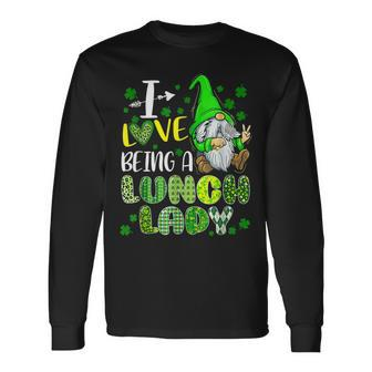 Cute I Love Being A Lunch Lady Gnome Happy St Patricks Day Long Sleeve T-Shirt - Seseable