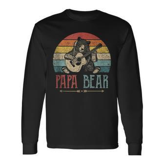 Cute Papa Bear Vintage Fathers Day Retro Dad Guitar Long Sleeve T-Shirt - Seseable