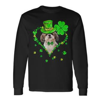 Cute Shih Tzu Saint Patricks Day Dogs Dad Mom Long Sleeve T-Shirt - Seseable