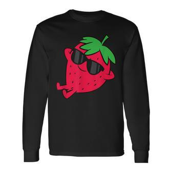 Cute Strawberry Fruit Relaxing Lazy Strawberry Long Sleeve T-Shirt T-Shirt | Mazezy