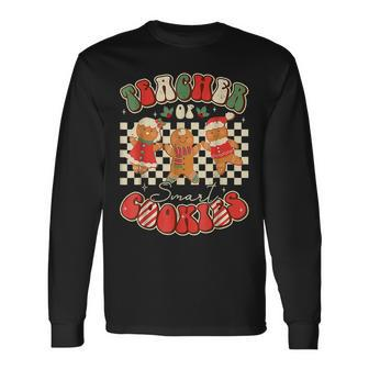 Cute Teacher Gingerbread Cookies Christmas Retro Groovy Xmas Long Sleeve T-Shirt - Thegiftio UK