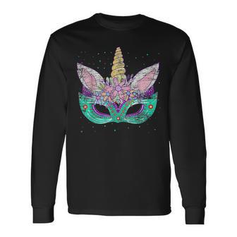 Cute Unicorn Mardi Gras Carnival Jester Hat Mardi Beads Long Sleeve T-Shirt - Seseable