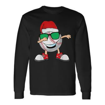 Dabbing Baseball Ball Santa Hat Sunglasses Funny Christmas Men Women Long Sleeve T-shirt Graphic Print Unisex - Seseable