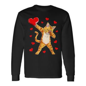 Dabbing Cat Heart Valentines Day Girls Kitty Kitten Lover Long Sleeve T-Shirt - Seseable