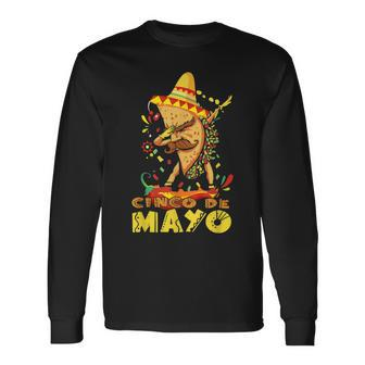 Dabbing Mexican Poncho Cinco De Mayo Taco Sombrero Dab Long Sleeve T-Shirt T-Shirt | Mazezy