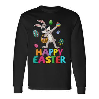 Dabbing Rabbit Happy Easter Day Eggs Dab Boys Girls Long Sleeve T-Shirt | Mazezy