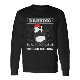 Dabbing Through The Snow Panda Dab Ugly Christmas Sweater Long Sleeve T-Shirt - Monsterry