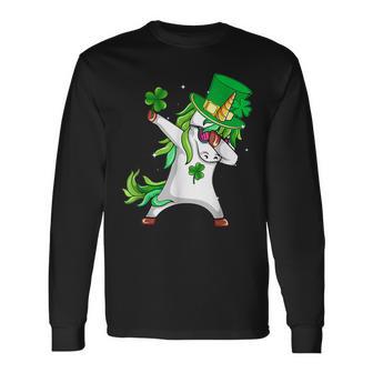 Dabbing Unicorn Leprechaun Hat Saint Patricks Day Shamrock Long Sleeve T-Shirt - Seseable