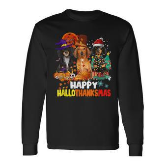 Dachshund Dog Halloween Merry Christmas Happy Hallothanksmas V3 Men Women Long Sleeve T-Shirt T-shirt Graphic Print - Thegiftio UK