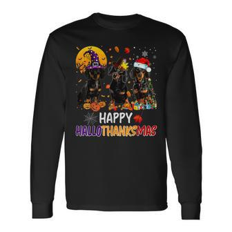 Dachshund Halloween Happy Hallothanksmas Autumn Thanksgiving V2 Men Women Long Sleeve T-Shirt T-shirt Graphic Print - Thegiftio UK
