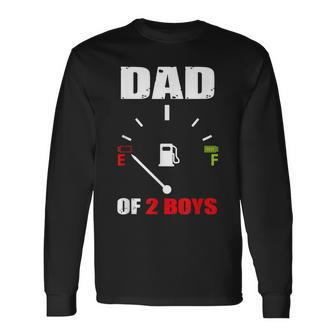Dad Of 2 Boys Vintage Dad Battery Low Fathers Day Long Sleeve T-Shirt - Seseable