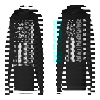 Dad Of Ballers Dad Fathers Day Baseball Us Flag Softball Long Sleeve T-Shirt - Thegiftio