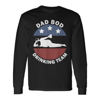 Dad Bod Drinking Team American Us Flag Vintage Fathers Day Long Sleeve T-Shirt - Seseable