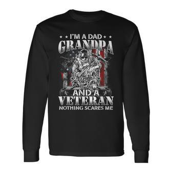 Im A Dad Grandpa And A Veteran Patriot Usa Flag Army Old Man Long Sleeve T-Shirt - Seseable
