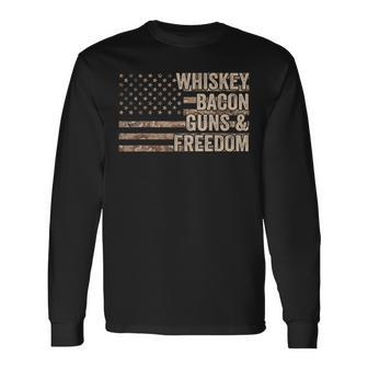 Dad Grandpa Veteran Us Flag Whiskey Bacon Guns Freedom V2 Men Women Long Sleeve T-shirt Graphic Print Unisex - Seseable