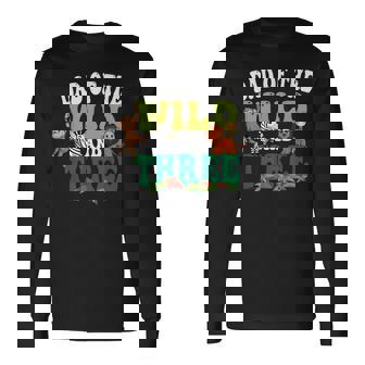 Dad Of The Wild And Three Zoo Birthday 3 Safari 3Rd Bday Long Sleeve T-Shirt - Thegiftio