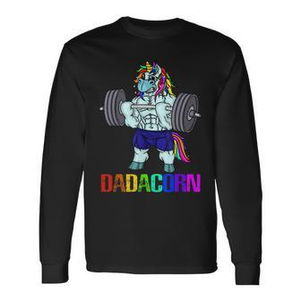 Dadacorn Manly Unicorn Weightlifting Muscle Fathers Day Gift Men Women Long Sleeve T-shirt Graphic Print Unisex | Seseable CA
