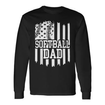 Daddy Fathers Day Proud Softball Dad American Flag Ball Dad Long Sleeve T-Shirt - Thegiftio UK