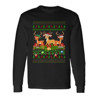 Deer Lover Xmas Lighting Santa Ugly Deer Christmas Long Sleeve T-Shirt - Monsterry