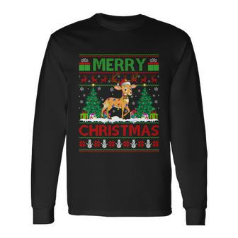 Deer Lover Xmas Tree Lights Ugly Santa Deer Christmas Great Long Sleeve T-Shirt - Monsterry