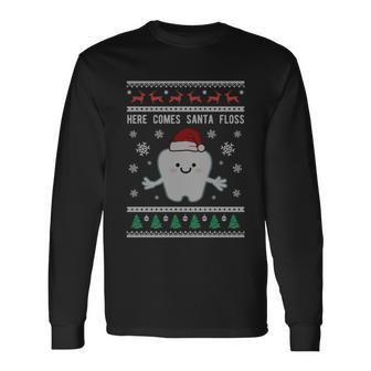 Dentist Ugly Christmas Dental Santa Floss Long Sleeve T-Shirt - Monsterry UK