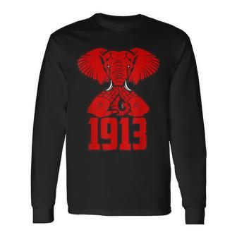 Deta 1913 Soror Friend Elephand Hand Sign Black Pride Long Sleeve T-Shirt T-Shirt | Mazezy