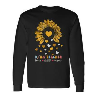 DHh Teacher Deaf And Hard Of Hearing Asl Sunflower Heart Men Women Long Sleeve T-Shirt T-shirt Graphic Print - Thegiftio UK