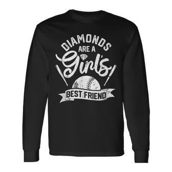 Diamonds Are A Girls Best Friend Softball Baseball Girl Love Long Sleeve T-Shirt T-Shirt | Mazezy