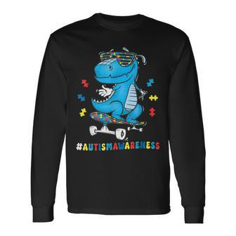 Dinosaur Skateboarding Autism Awareness Choose Kindness Long Sleeve T-Shirt T-Shirt | Mazezy