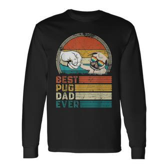 Distressed Best Pug Dad Ever Fathers Day Long Sleeve T-Shirt - Seseable