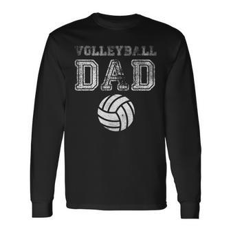 Distressed Quote Vintage Volleyball Dad Long Sleeve T-Shirt - Seseable