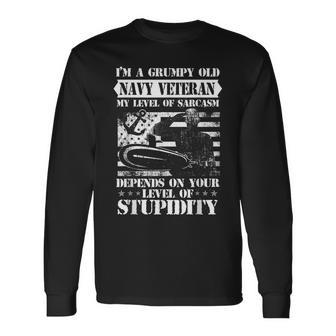 Distressed Vintage I M A Grumpy Old Quote Navy Men Women Long Sleeve T-shirt Graphic Print Unisex - Seseable