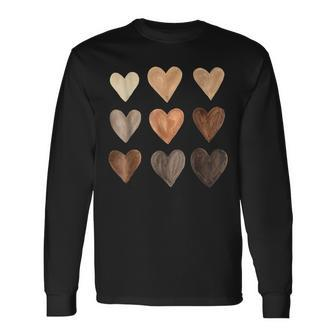 Diversity Heart Skin Tones Black Pride Melanin Kindness Gift Men Women Long Sleeve T-shirt Graphic Print Unisex - Seseable
