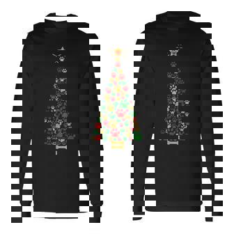 Dog Lovers Cute And Dog Paws Prints Tree Christmas Men Women Long Sleeve T-Shirt T-shirt Graphic Print - Thegiftio UK