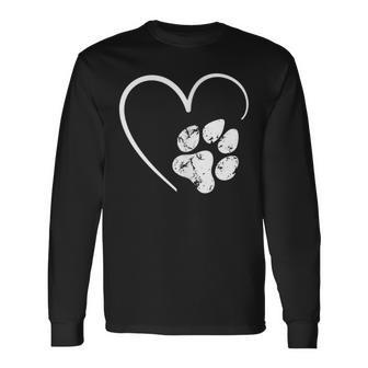 Dog Paw Love With Heart Dog Lover Men Women Long Sleeve T-shirt Graphic Print Unisex - Seseable
