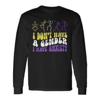 I Dont Have A Gender I Have Anxiety Skeleton Enby Lgbt Pride Long Sleeve T-Shirt T-Shirt | Mazezy
