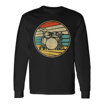 Drums Drummer Band Drumset Retro Vintage Drum Set 70S 80S Long Sleeve T-Shirt T-Shirt | Mazezy