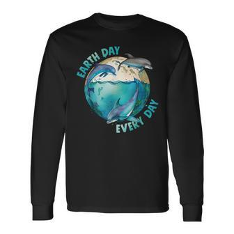 Earth Day Every Day Three Dolphins Ocean Climate Change Long Sleeve T-Shirt T-Shirt | Mazezy