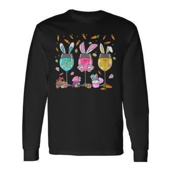 Easter Bunny Wine Glasses Drinking Wine Lover Easter Day Long Sleeve T-Shirt - Thegiftio
