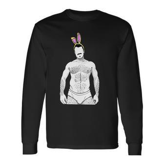 Easter Gay Bunny Ears Man Bear Kink Fetish Bdsm Gay Mustache Long Sleeve T-Shirt T-Shirt | Mazezy