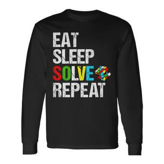 Eat Sleep Solve Repeat Speed Cubing Puzzle Cube Lover Long Sleeve T-Shirt - Seseable