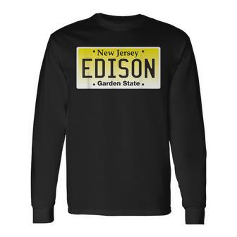 Edison New Jersey Nj License Plate Home Town Graphic Long Sleeve T-Shirt - Seseable