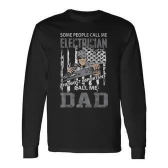 Electrician Dad Fathers Day Daddy Men Dad Long Sleeve T-Shirt - Seseable