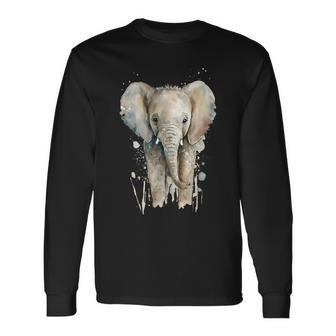 Elephant Watercolor Long Sleeve T-Shirt | Mazezy