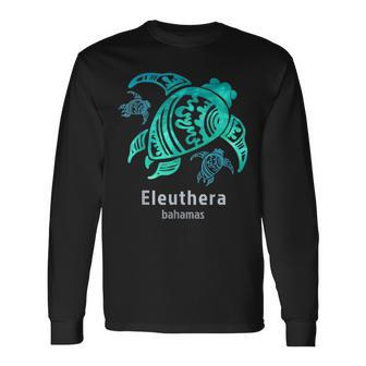 Eleuthera Bahamas Sea Blue Tribal Turtle Men Women Long Sleeve T-shirt Graphic Print Unisex - Seseable