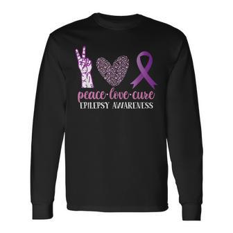 Epilepsy Awareness Ribbon Peace Love Cure Men Women Long Sleeve T-shirt Graphic Print Unisex - Seseable