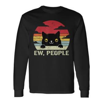 Ew People Vintage Black Cat For Cat Lover Cat Mom Cat Dad Long Sleeve T-Shirt - Seseable