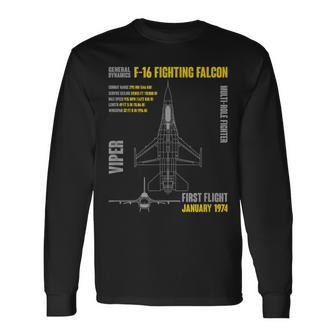 F-16 Fighting Falcon Military Aircraft Veterans Day Xmas Long Sleeve T-Shirt - Seseable